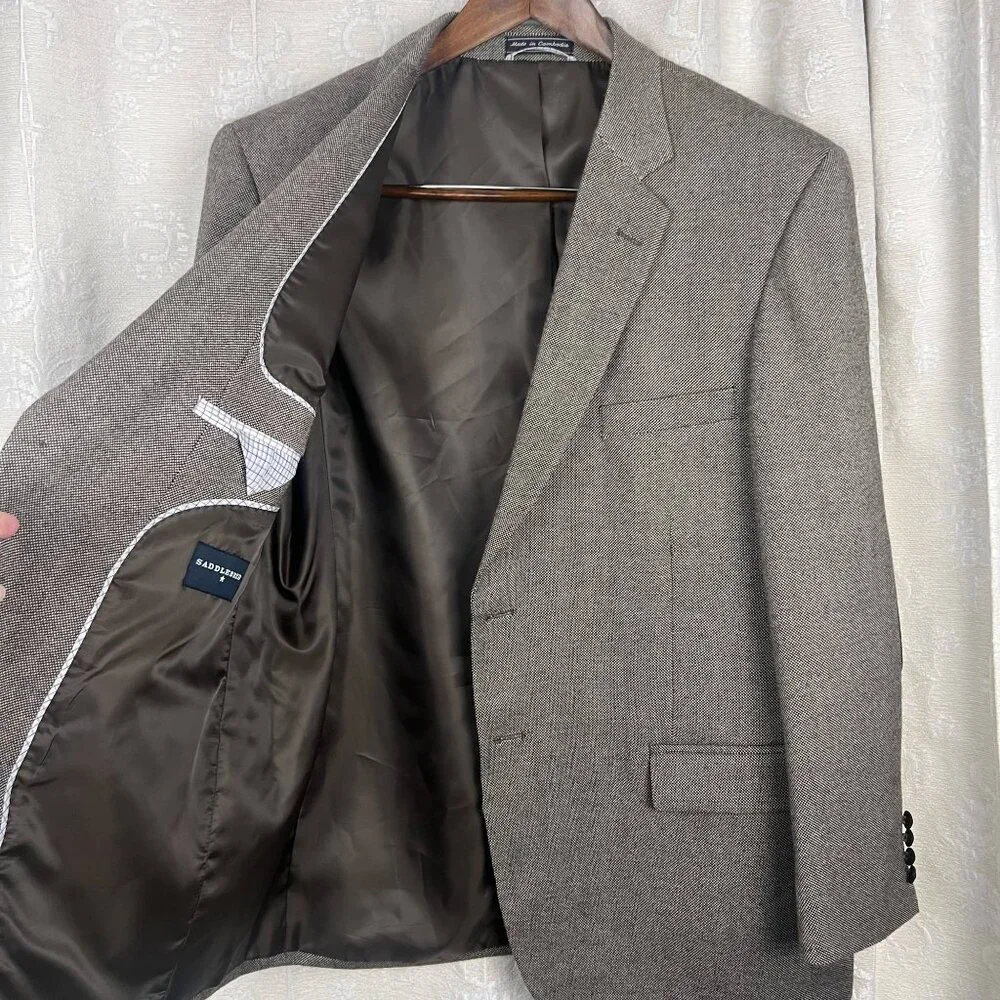 Stafford Signature wool blend tweed 2-button blazer elbow patch brown sport coat